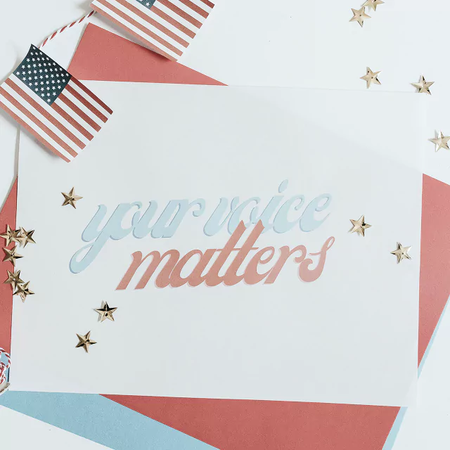 Printable design featuring the phrase "Your Voice Matters" with a patriotic theme