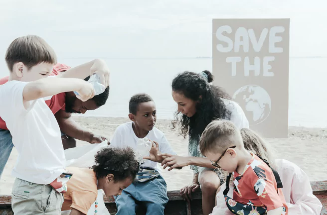 A vibrant poster promoting a campaign to save the world
